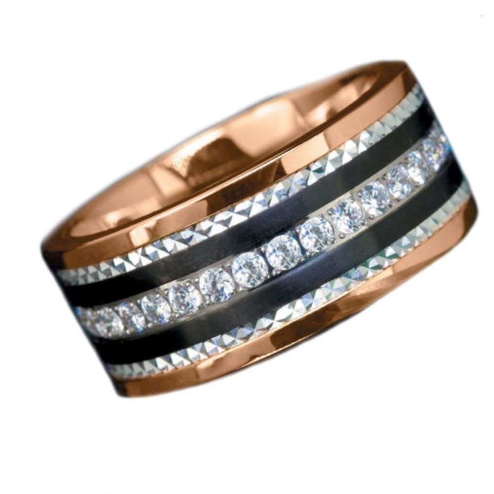 11 New Daniel Steiger Rose Gold and Black (stainless) Diamond Band (simulated)